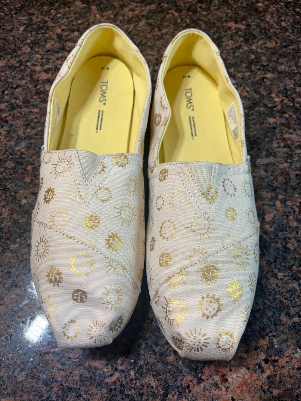 TOMS Alpargata Ortholite Slip On Shoes Natural Gold Foil Sunny Days Size 11
